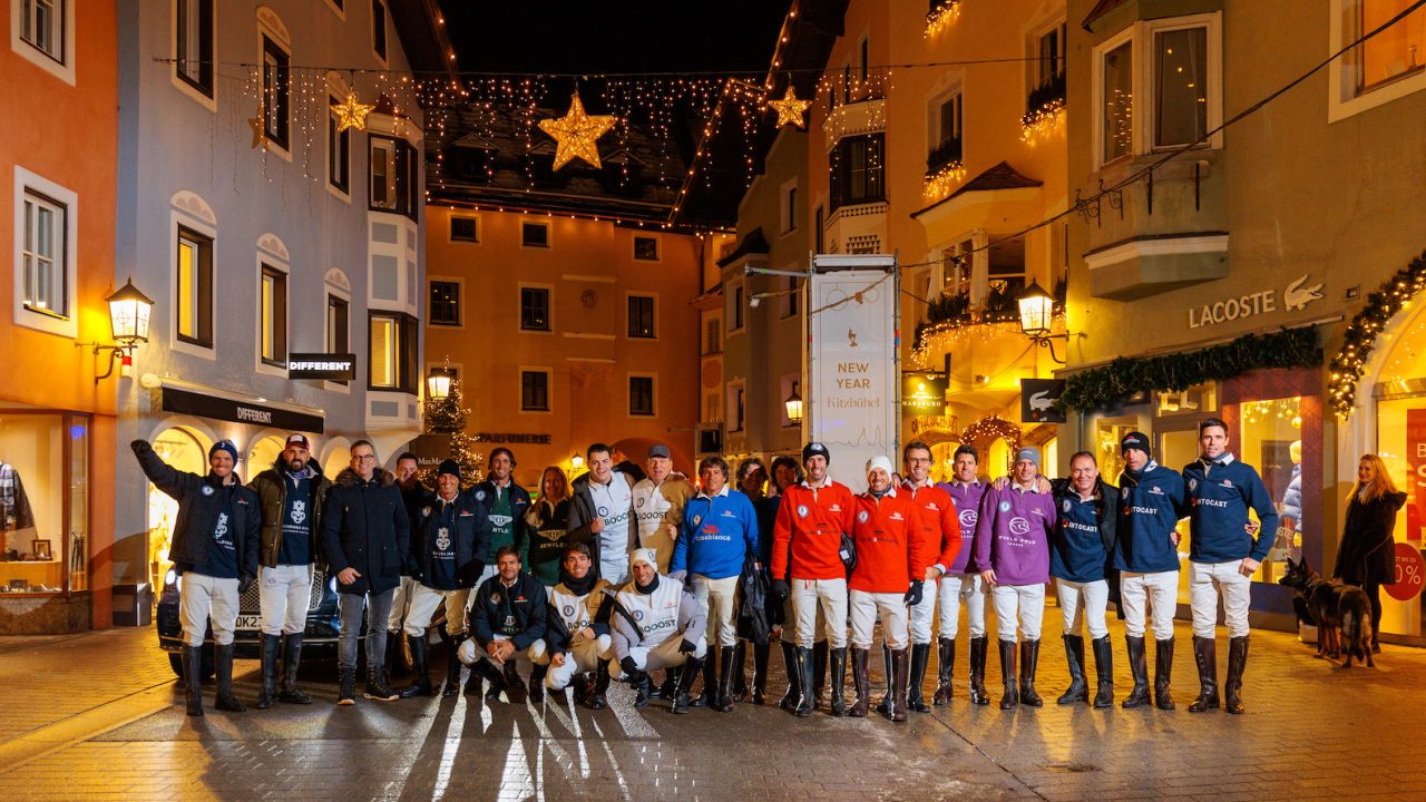 Team and Player Presentation in front of Goldener Greif Hotel during the Bendura Bank Snow Polo World Cup Kitzbühel 2024
